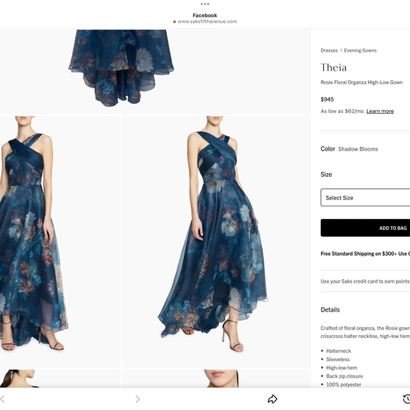 Theia Rosie Floral Organza High-Low Gown 16 Shadow Blooms - Picture 4 of 5